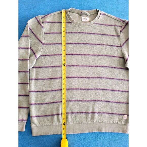 Marine Layer Men's Fleece Crew Sweatshirt Hedge Green Stripe Size L - Picture 4 of 11
